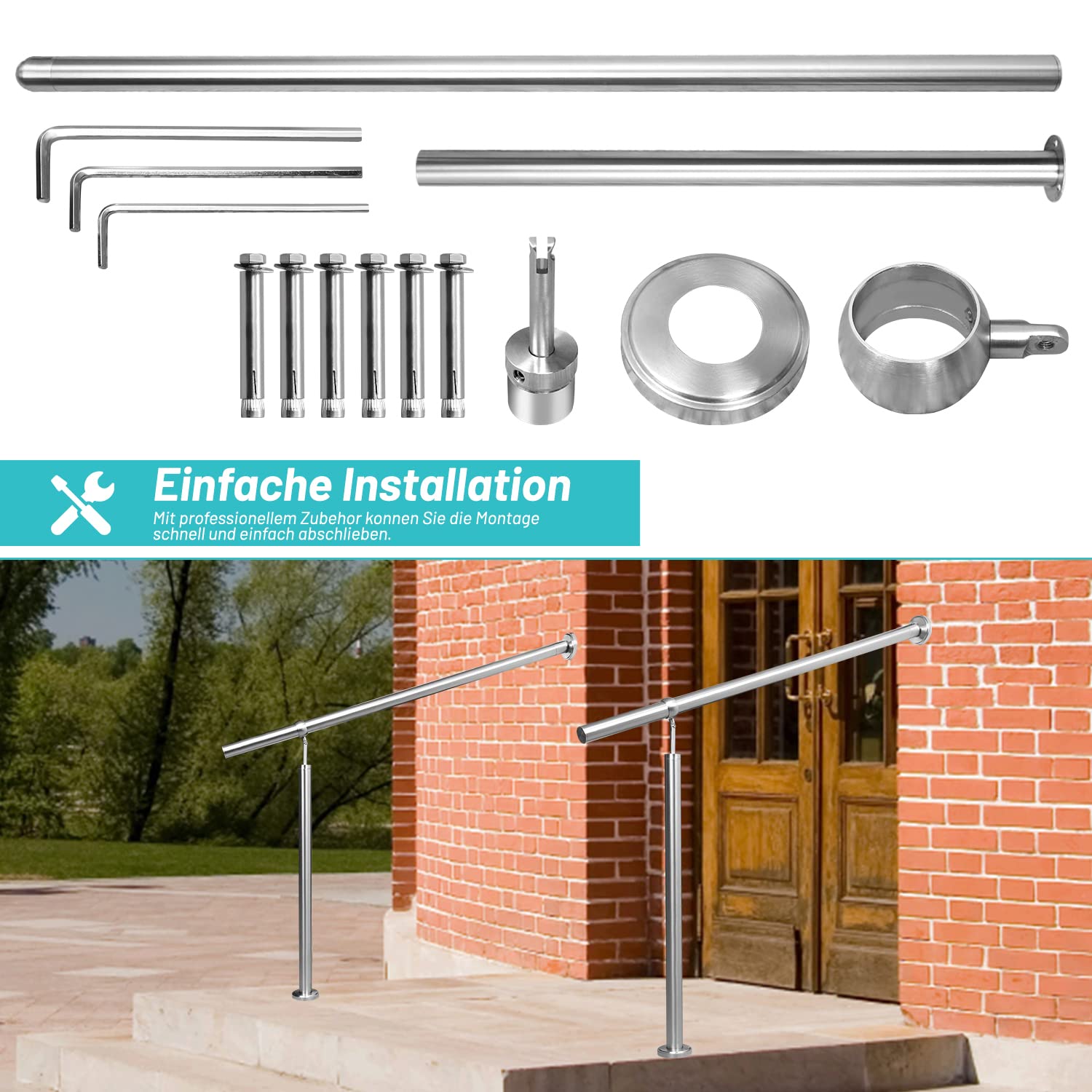 Herrselsam Edelstahl Eingangsgeländer Handlauf 80cm Winkel Einstellbar Wandmontage