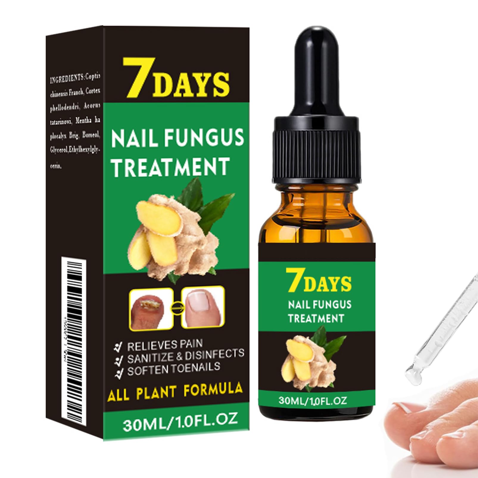 Nail Fungus Treatment for Toenail, 7 Days Nail Fungus Treatment Ginger Nail Fungus Treatment for Toenail Nail Nutrient Strengthener Ginger Nail Growth Oil for Natural Shine