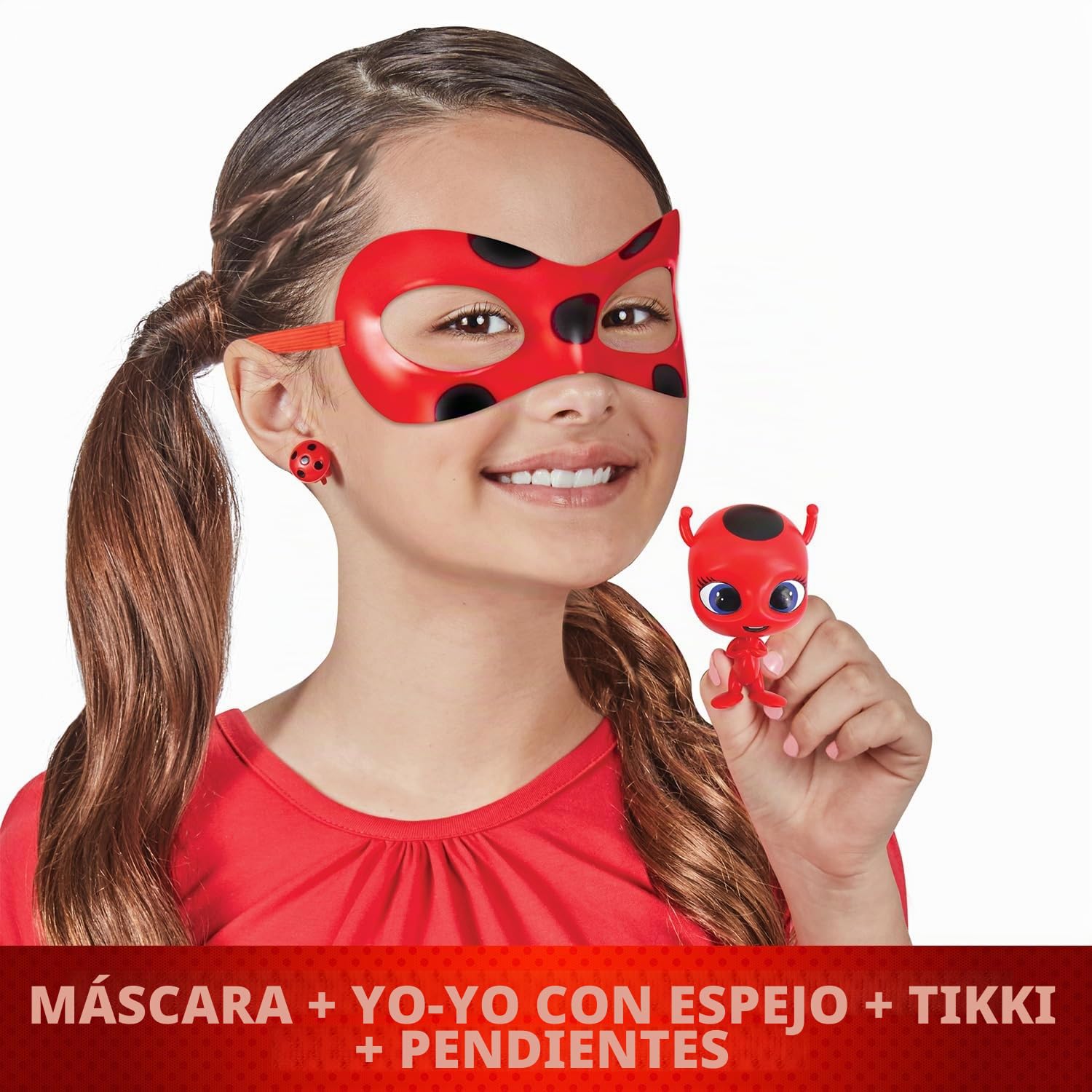 BANDAI - Miraculous Ladybug - Set de transformación - Disfraz Ladybug - Máscara, Yoyo, Pendientes Tikki Kwami - Disfraz y Accesorios Miraculous - Juguete para niños de 4 años y más - P50604