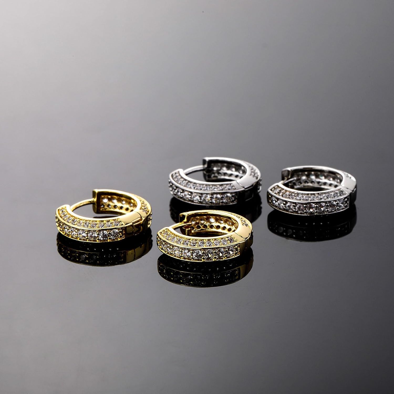 Hoop Earrings for Women 18K Gold Plated Iced Out Silver Huggie Earrings for Men Hypoallergenic Cubic Zirconia Earrings - Image 7