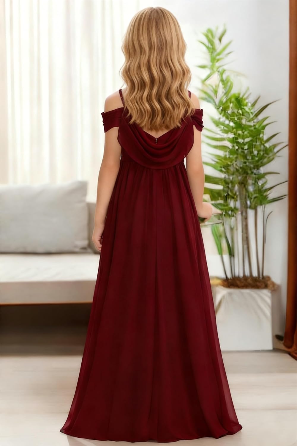 Off Shoulder Junior Bridesmaid Dress Chiffon Flower Girl Dresses Long Gown for Wedding Pageant Party 2-14