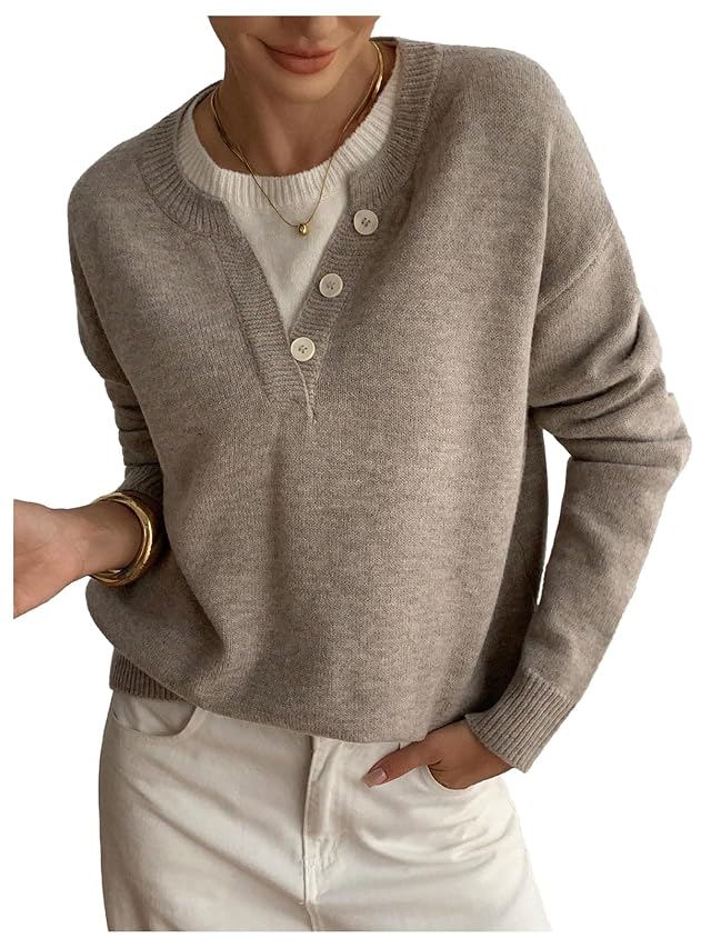 GORGLITTER Womens Button Up V Neck Sweater Cozy Fall Fashion Color Block 2 in 1 Long Sleeve Trendy
