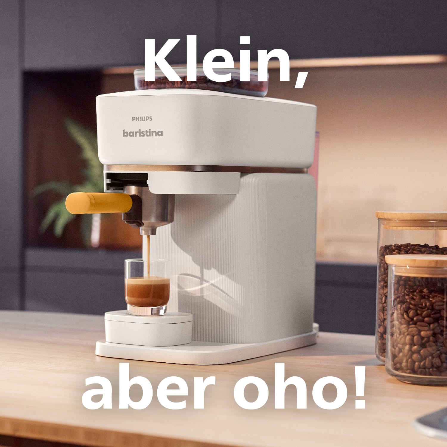 Philips Baristina Espressomaschine - Real Espresso, made simple. Kompakte Kaffeemaschine, Naturweiß mit naturweißem Siebträger, 16-bar-Pumpendruck, automatisches Mahlwerk, Cafe Crema (BAR300/00)