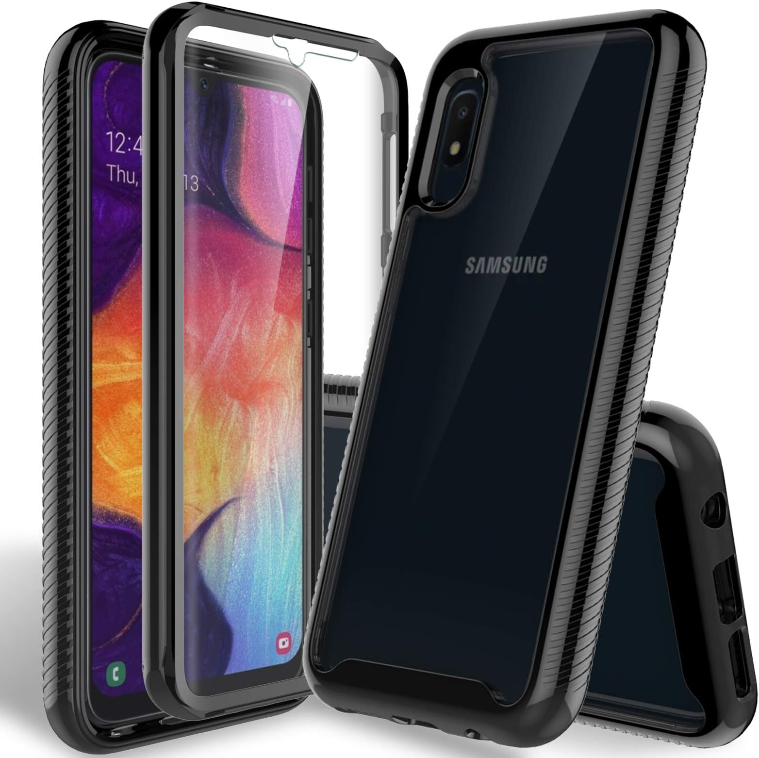 HATOSHI for Galaxy A10e Case Phone with Built-in Screen Protector -NOT for Galaxy A10, Heavy Duty Protection, Crystal Clear Back, Shockproof Rubber Bumper Protective Phone Case Cover