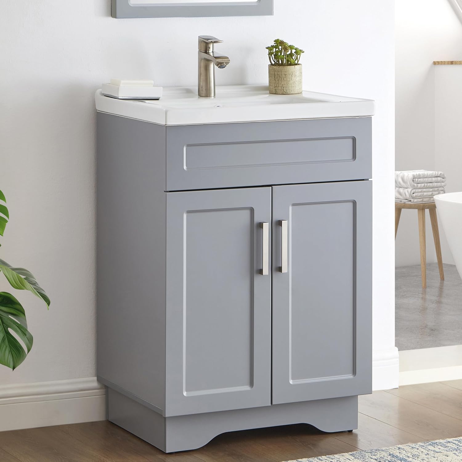 Ymise Bathroom Vanity with Ceramic Sink, 32-Inch Bathroom Vanities Cabinet with Large Storage Space, Wooden Bathroom Sink Cabinet, White