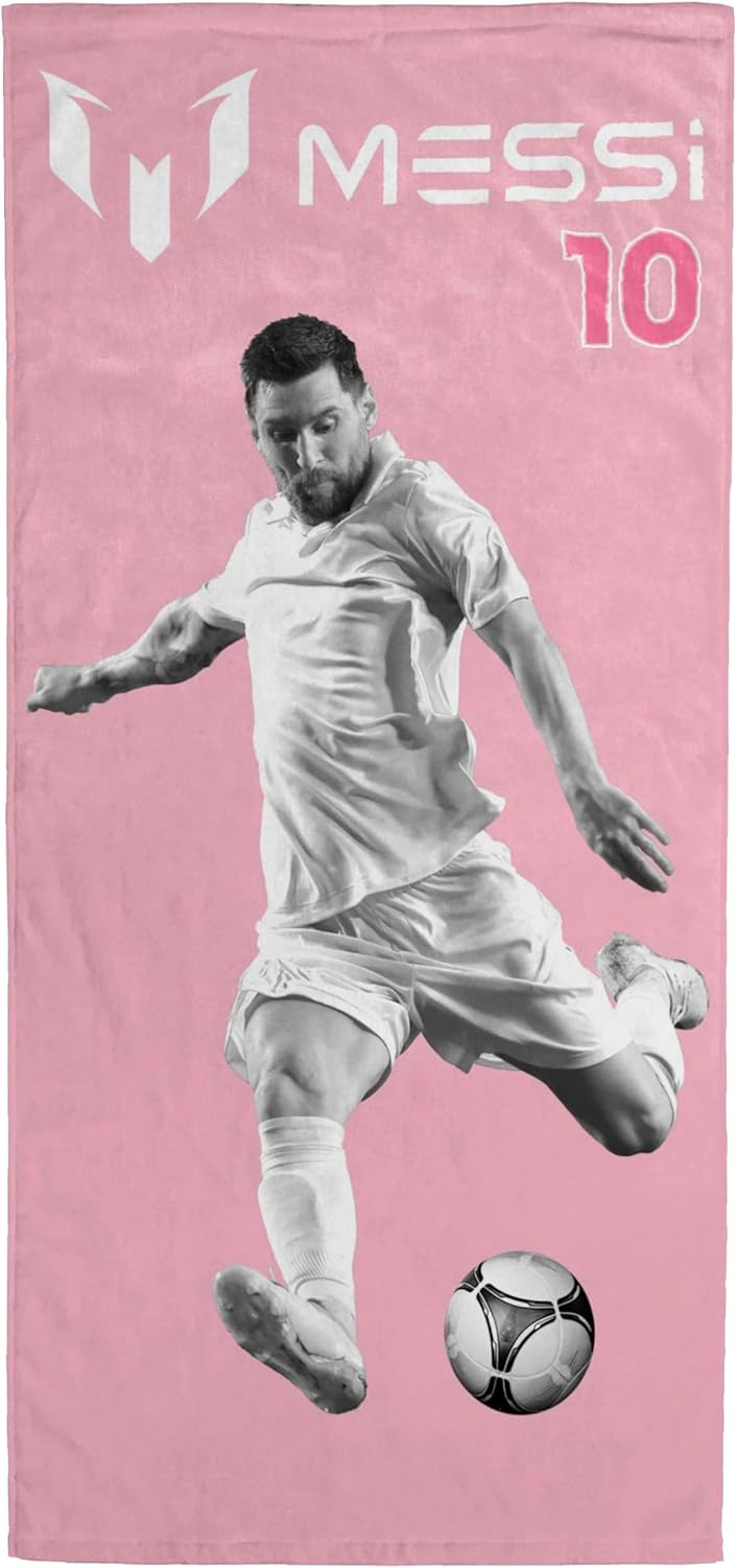 Jay Franco Beach Towel - 100% Cotton Super Soft Absorbent Bath Towel, 28" x 58" Inch Lightweight for Travel, Official Licensed Product, Pink - Messi