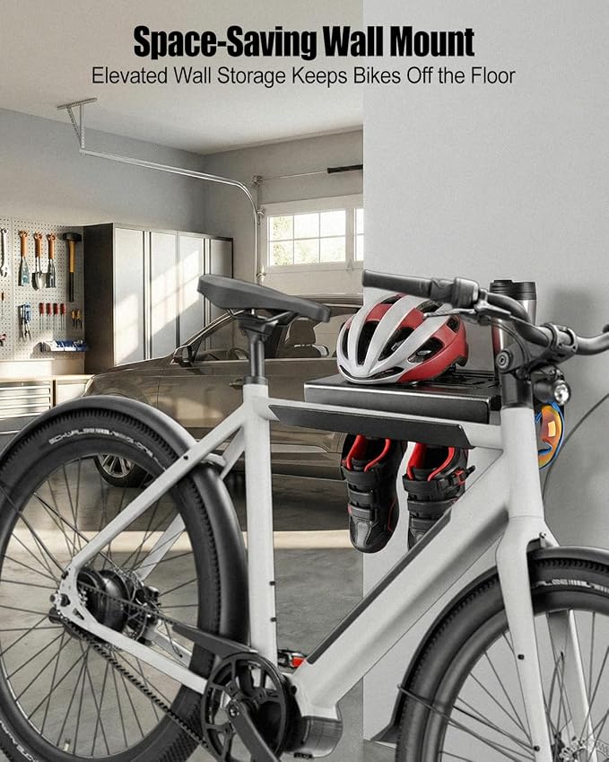 Soporte de pared para bicicleta con estante y ganchos miniatura 3