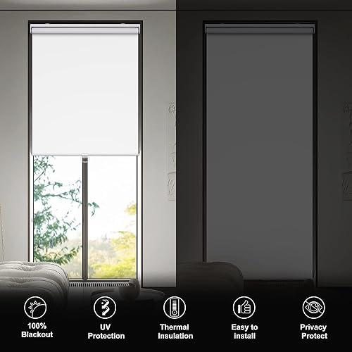 Miniatura 3 de BERISSA Persianas enrollables opacas para ventanas, sin cordón, con aislamiento térmico, tela con protección UV, persianas personalizadas para