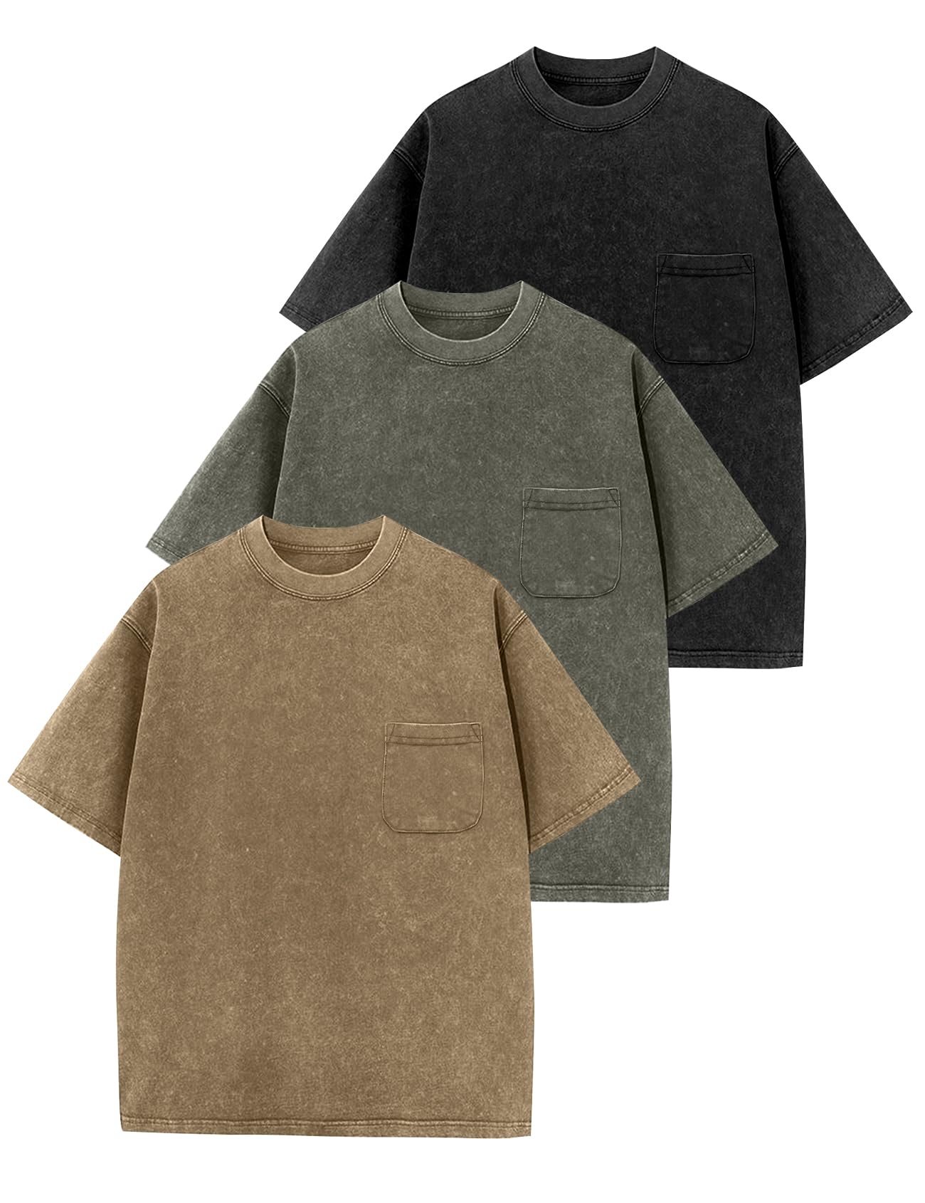 3er-Pack T-Shirts für Jungen und Mädchen, kurzärmelig, säuregewaschene Baumwolle, Kinder-T-Shirts, Sommer-Tops, T-Shirts für 5–14 Jahre