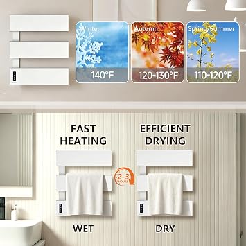 Heated Towel Racks for Bathroom, Electric Towel Warmers Wall-Mounted, Smart LED Control with Built-in Timer & Temperature, 21.6