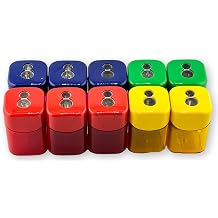 Mobius + Ruppert 0924 Quattro Swing Double-Hole Sharpeners, Assorted Colors; 10 Sharpeners per Box; Suitable for Pencils up to 8.2 mm Maximum Diameter; Transparent Recovery Bin