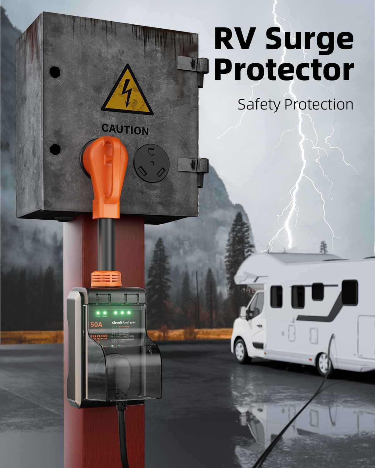 50 amp Surge Protector for RV, 2026 Upgraded 16000J Surge Protection RV Circuit Analyzer, RV Surge Voltage Protector with Waterproof Cover, RV Plug Adapter for Camper, Travel Trailers