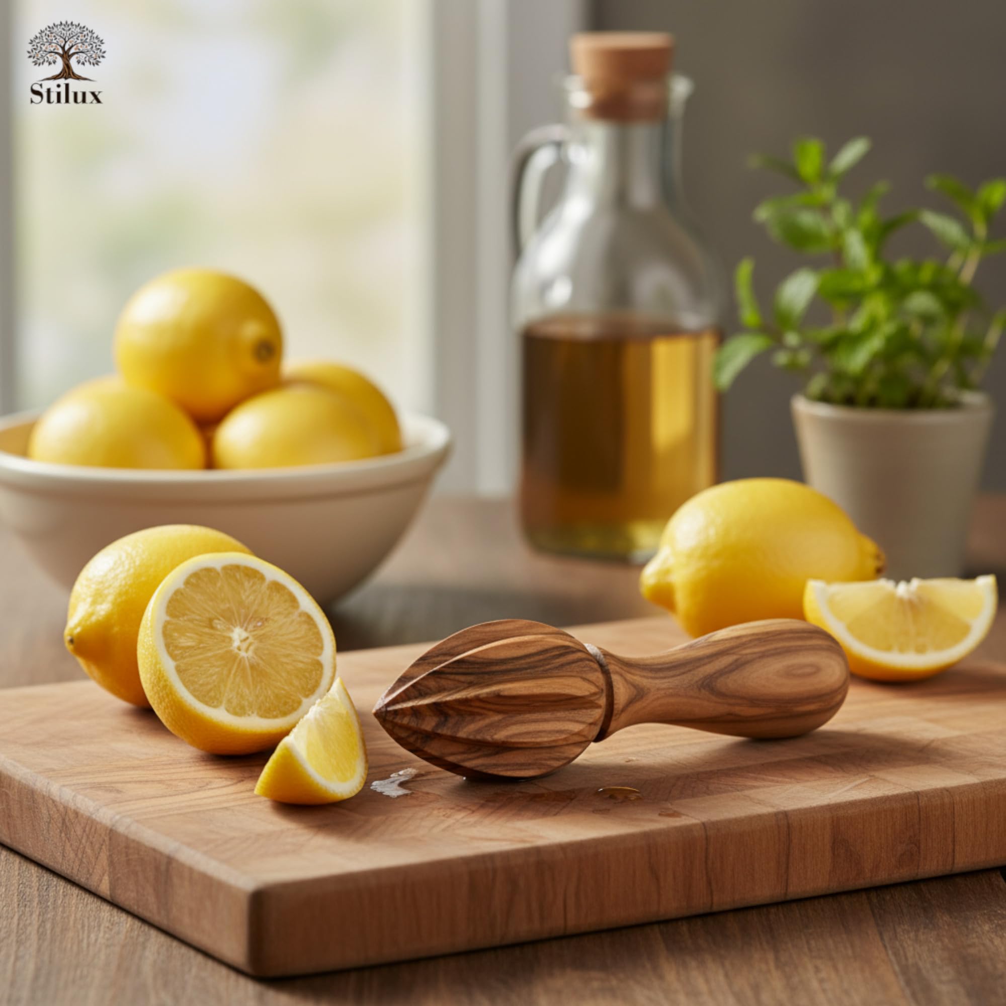 Exprimidor de limones de madera de olivo, hecho a mano, exprimidor de naranjas, manual aprox. 15 cm, práctico, sostenible e higiénico