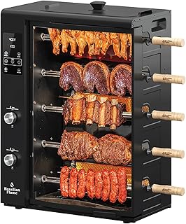 Brazilian Flame Fogo Series 2026 Model Gas Rotisserie Oven Grill Roaster with 5 Auto Rotating Skewers and Tray for Rotisserie Chicken, Brazilian Style BBQ Churrasco, Shawarma, Propane Grill (Black)