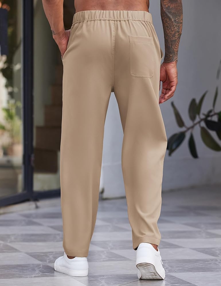 COOFANDY Mens Drawstring Pants Solid Classic Flat-Front Slacks