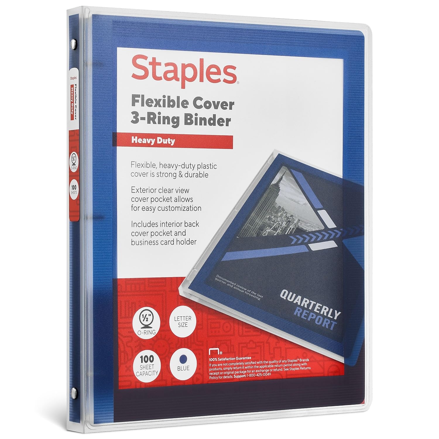 Staples Classeur en polyéthylène flexible robuste de 1,27 cm à 3 anneaux, bleu (ST62610)
