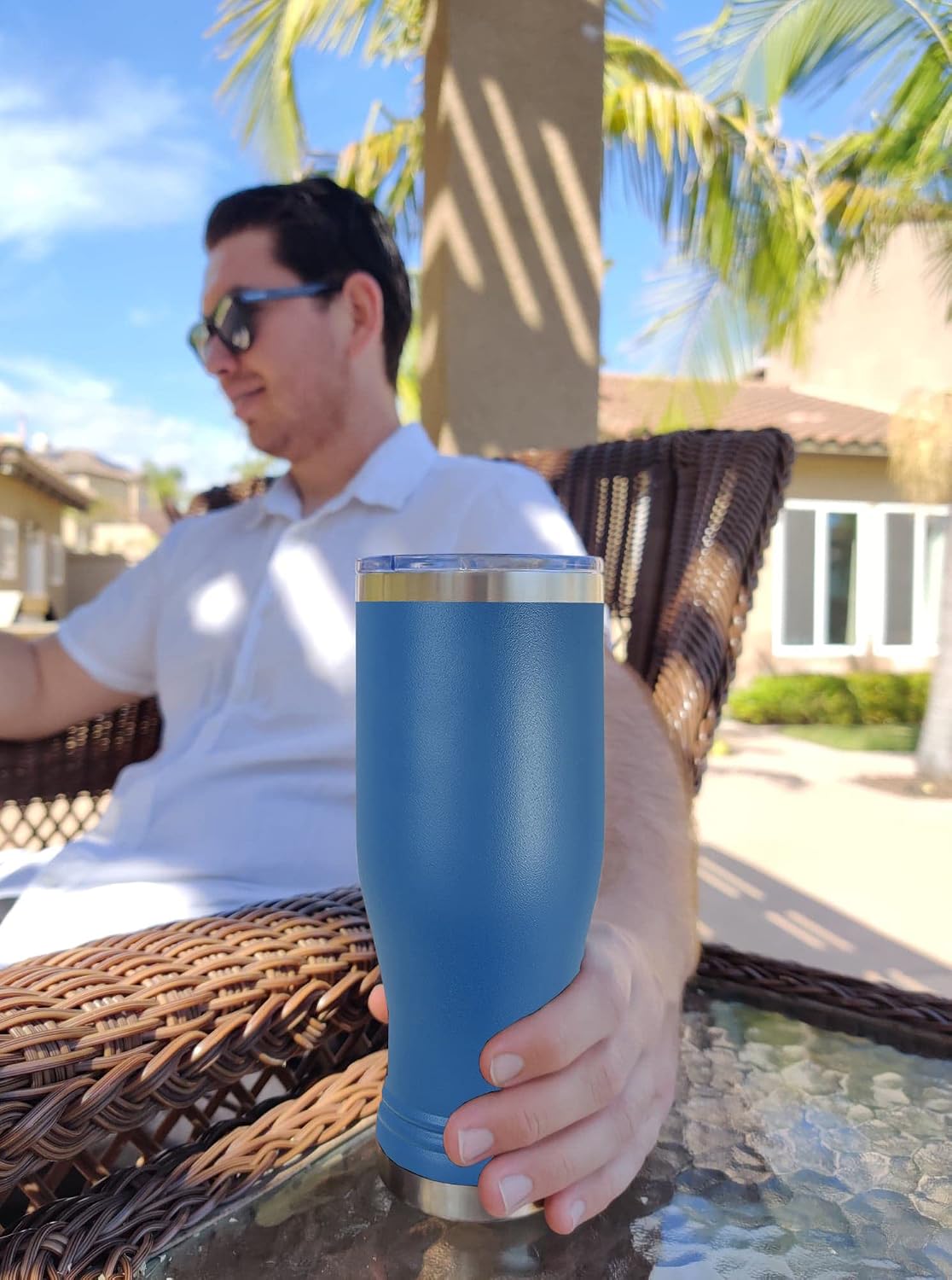 LaserGram 14oz Vacuum Insulated Pilsner Mug, Grad Cap Class of 2024, 2025, 2026, 2027, 2028, Personalized Engraving Included (Dark Blue)