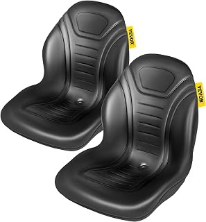 VEVOR Universal Tractor Seat Replacement 2 Pcs Compact High Back Mower Seat, Black Vinyl Forklift Seat, Central Drain Hole Skid Steer Seat with Mounting Bolt Patterns of 8" x 11.5" & 11.25" x 11.5"