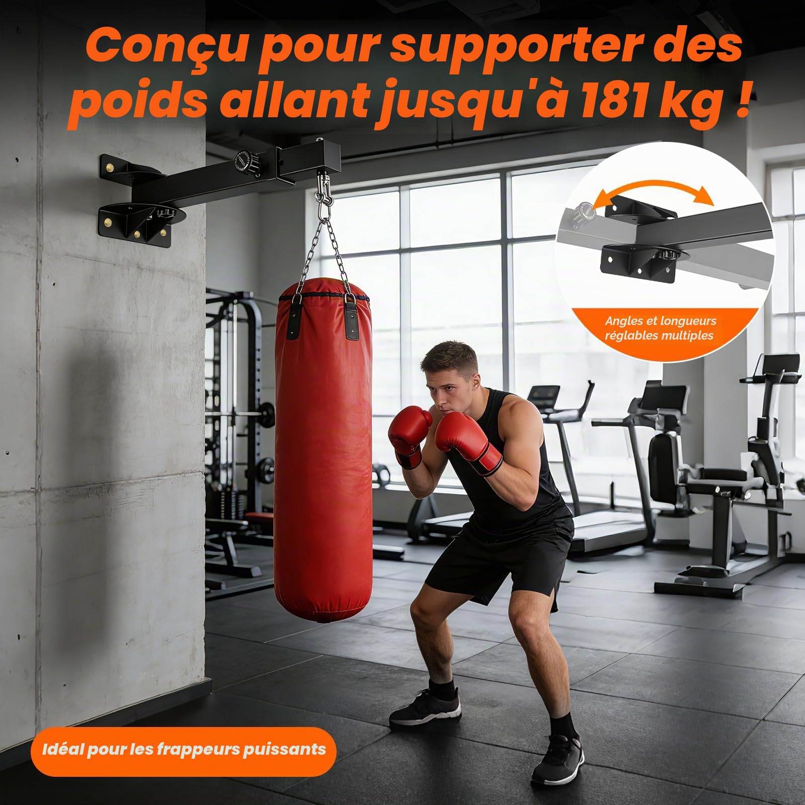 Support De Sac De Frappe,Rotation À 360°,Longueur Réglable 44-66 Cm,Support Mural pour Sac De Boxe pour Sacs De Sable,Sacs De Vitesse,Sacs MMA