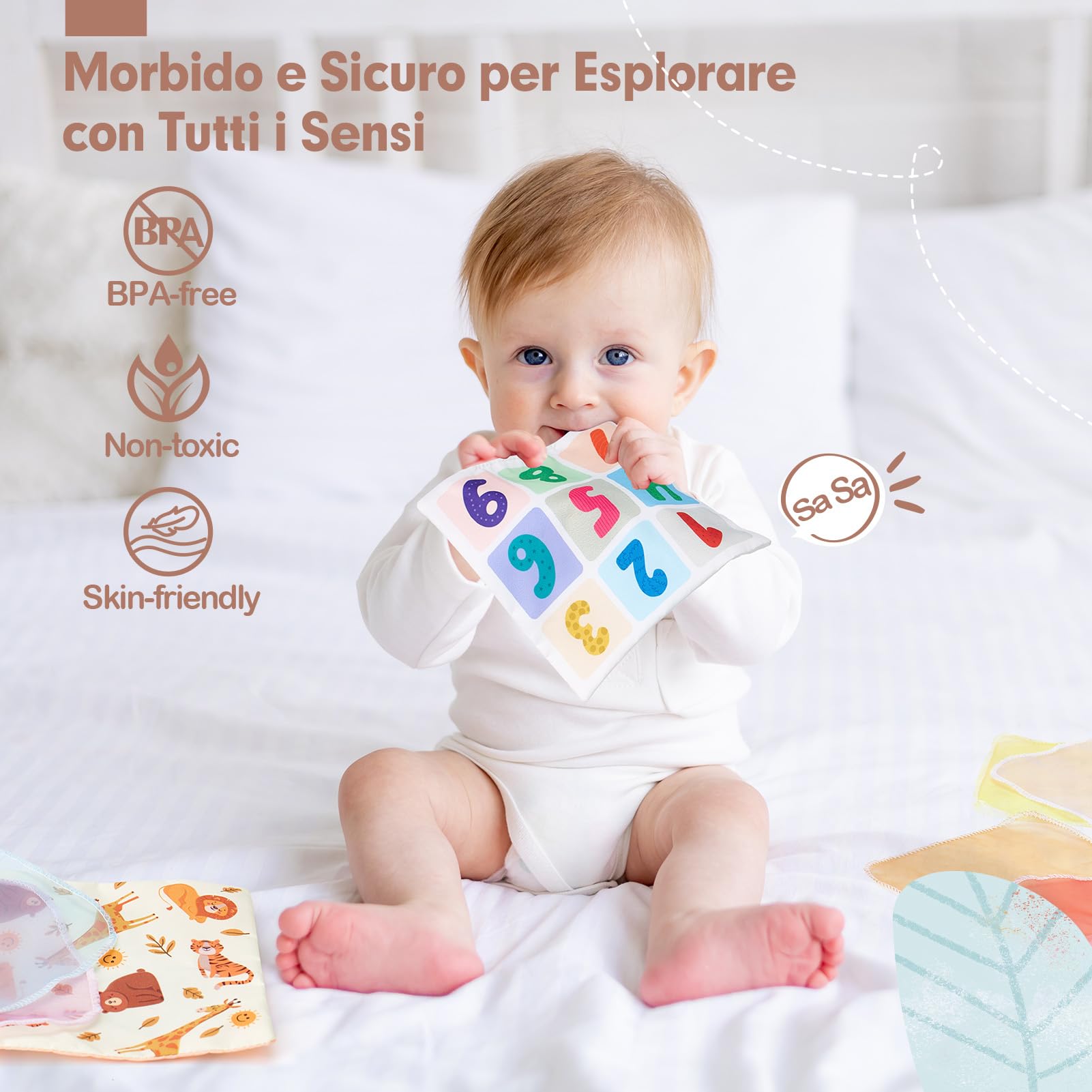 hahaland Scatola di Fazzoletti Montessori 3-6 Mesi, Giochi Neonati Sensoriali Scatoletta Interattiva in Tessuto e Specchio, Regalo Neonato Maschio