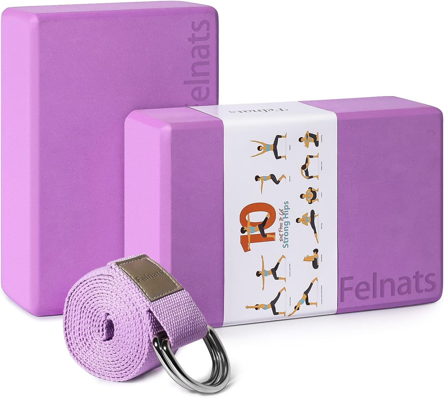 Felnats Fitness Yoga Block (Pack of 2) with Yoga Strap Set, High Density Non-Slip EVA Foam for Pilates Meditation (Purple) : Sports & Outdoors