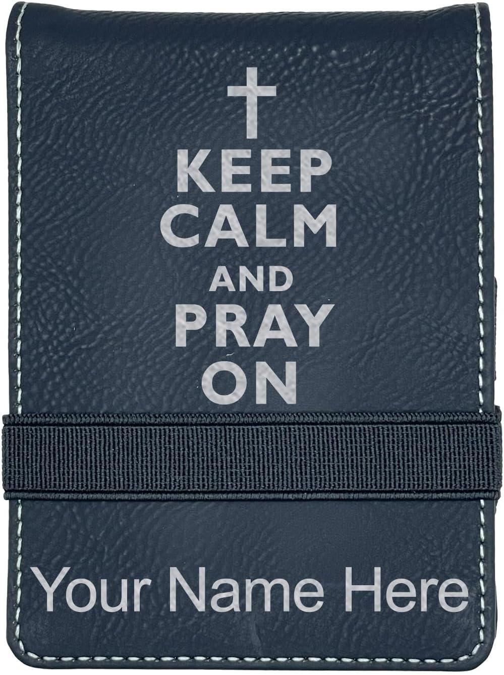LaserGram Mini Padfolio with Notepad and Pen, Keep Calm and Pray On, Personalized Engraving Included (Black with Silver)