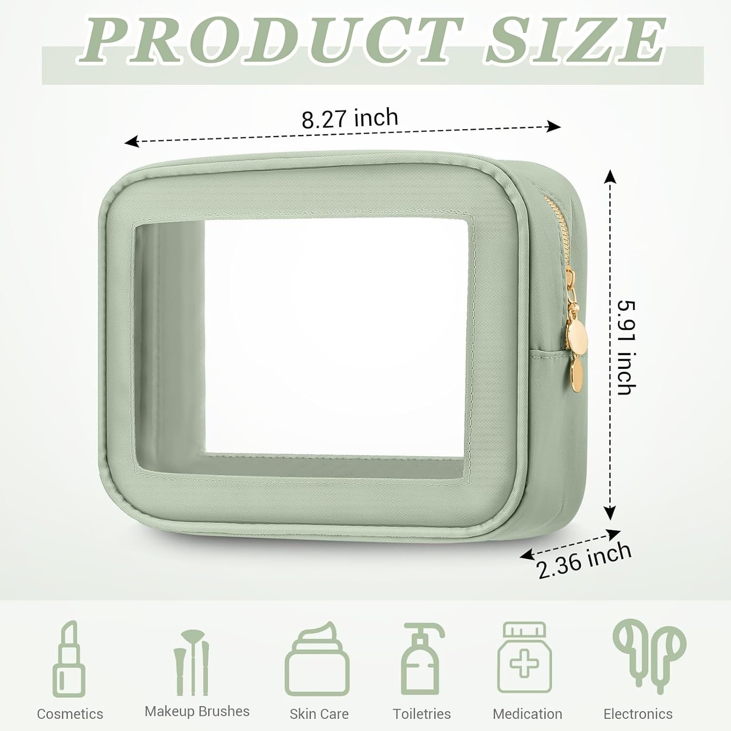 Abbylike 3 Pcs Clear Makeup Bags Car Cosmetic Bag with Zipper Nylon PVC Travel Toiletry Pouches Sets for Women New Years Gifts, Valentine's Day Wedding Gift for Her(Green) - Image 2