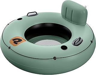 Retrospec Siesta Float 48" Inflatable River Tube | Heavy-Duty Water Float w/Backrest & Cup Holders | 300 lbs | Repair Kit | Pool, Lake & River