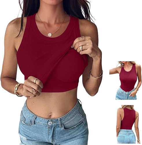 Tank Tops with Built in Bras Summer Crochet Tops for Women Dressy Casual Double 