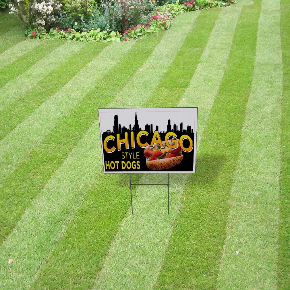 Weatherproof Yard Sign Chicago Style Hot Dog Restaurant Cafe Bar A Brown Lawn Garden Delis 18x12 Inches 2 Sides Print