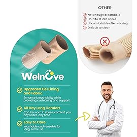 Welnove Toe Tubes Sleeves Protectors - 6 Pack Toe Cushions for Pain Relief - Fabric & Breathable Gel Lining Toe Protectors for Corns, Calluses, Blisters (Medium Size)
