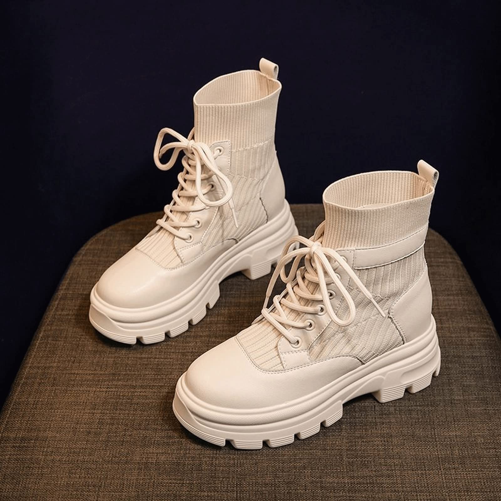 Damskie buty damskie buty wojskowe platforma antypoślizgowe damskie buty motocyklowe sznurowane czarne skarpety damskie botki wodoodporne moda jesień zima