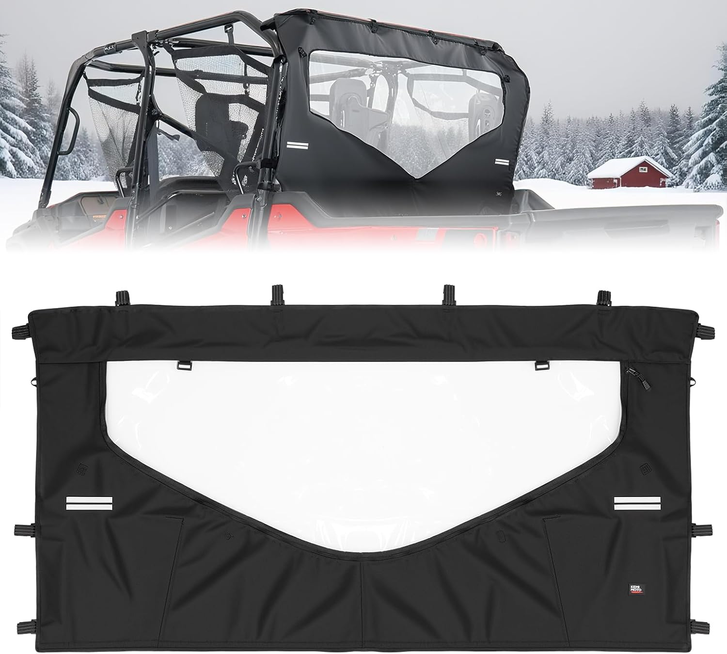 KEMIMOTO UTV Zippered Rear Window, Reflective Strips Design Back Window Compatible with Pioneer 1000 3P 6P 2016-2026 Water-Resistant Mid Panel Replace #0SR95-HL8-211B 1000 6 Accessories
