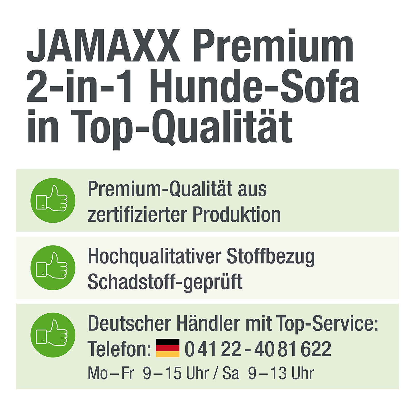 JAMAXX Premium 2-in-1 Hunde-Sofa - Orthopädisch Memory Visco, Abnehmbare Polster, Abnehmbarer Bezug Waschbar, Weiches Fleece oder Lammfell/Sherpa, PDB3014 (S) 65x50 grau+grau Fleece