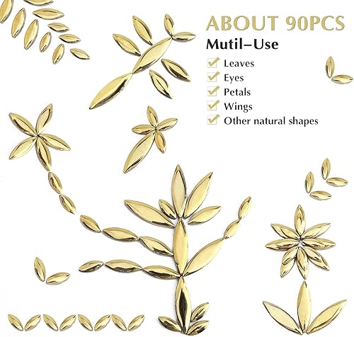 Miniatura 7 de Mosaico dorado para manualidades, 7.05 onzas (7.05 oz) en forma de pétalos, suministros de manualidades para kits de jardín de bricolaje,