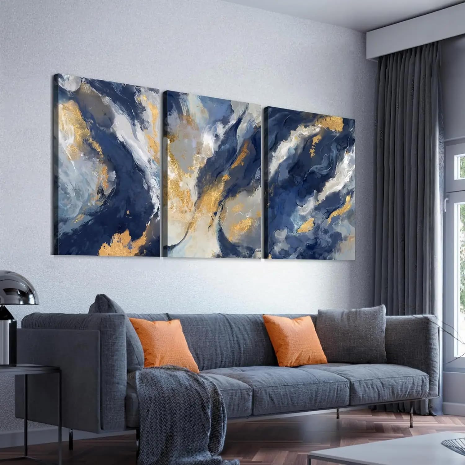 CLJKDX Abstract Blue Geometric Wall Art Canvas Painting Modern Minimalist Poster and Print Wall Picture For Living Room Kitchen Decoration-50 * 70cm*3PCS (No Frame)