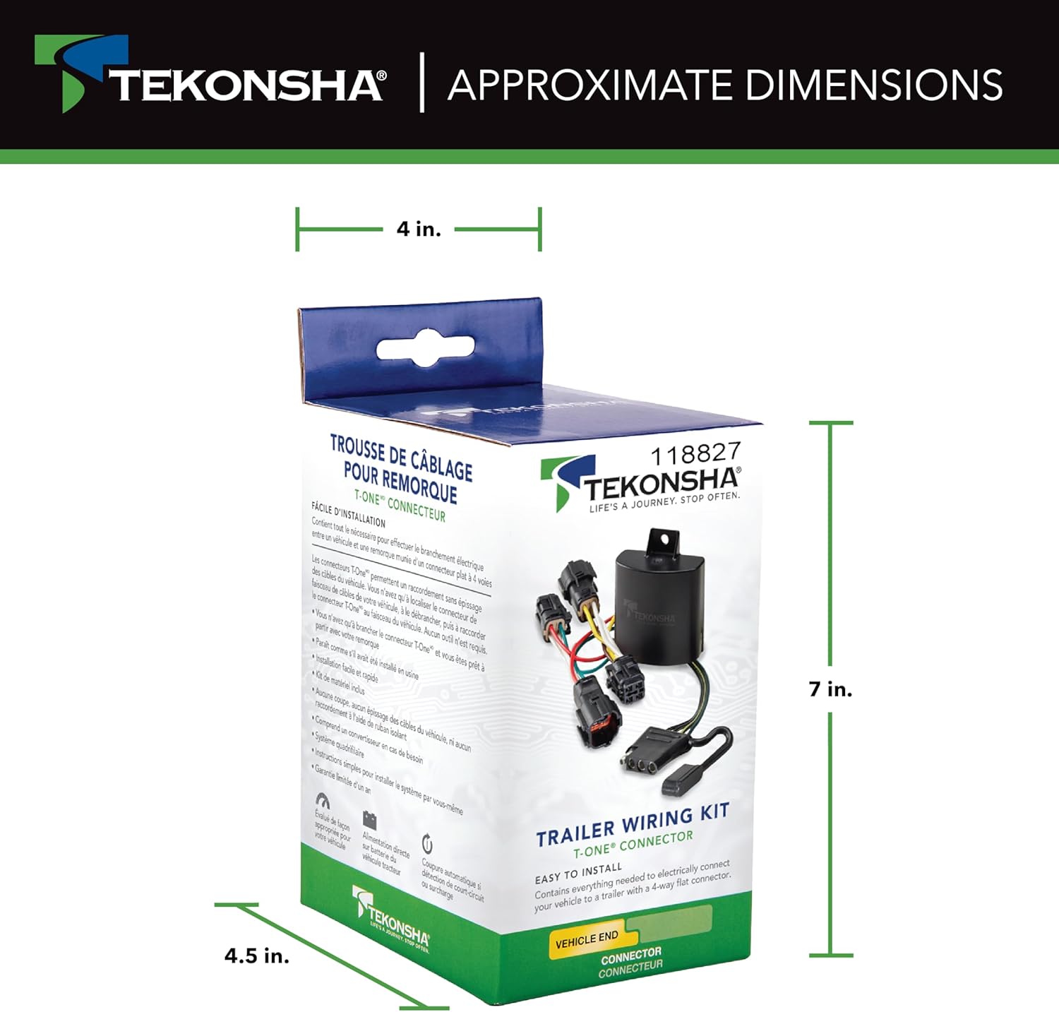 T-One 118827 T-Connector Custom Harness, 4-Way Flat, w/Circuit Protected ModuLite HD Module, Compatible with 2024-2025 Toyota Grand Highlander, 2020-2025 Toyota Highlander