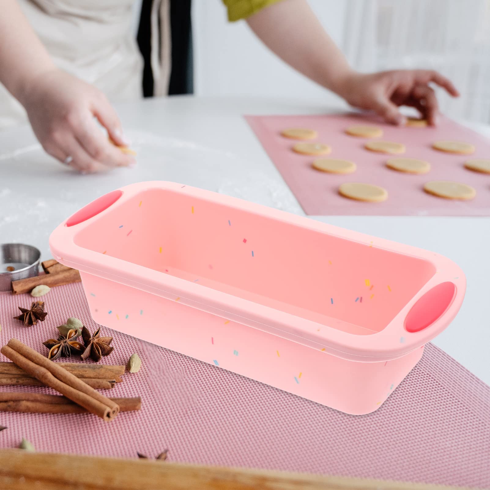 KICHOUSE Loaf Pans Pink Silicone Holiday Breads Molds Release Handle for Meatloaf Quiche Candy Non-stick Diy Making Easy Banana Home Nonstick Homemade Household Design Cake with Bread