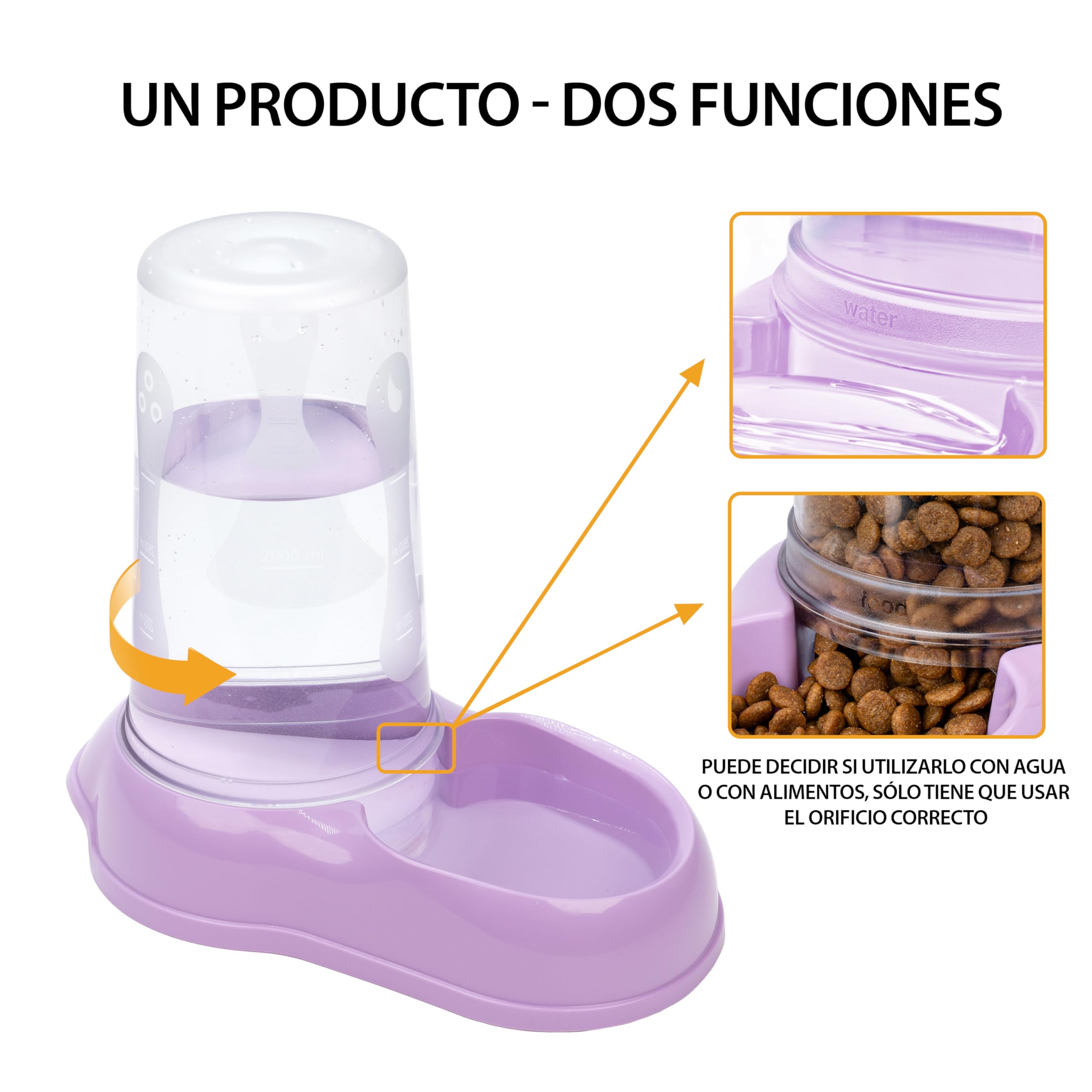 Ferplast Dispensador de Comida o Agua para Perro Comedero para Agua y Comida Seca 3 litros, Fondo Antideslizante, 20 x 33,5 x h 31 cm Lila