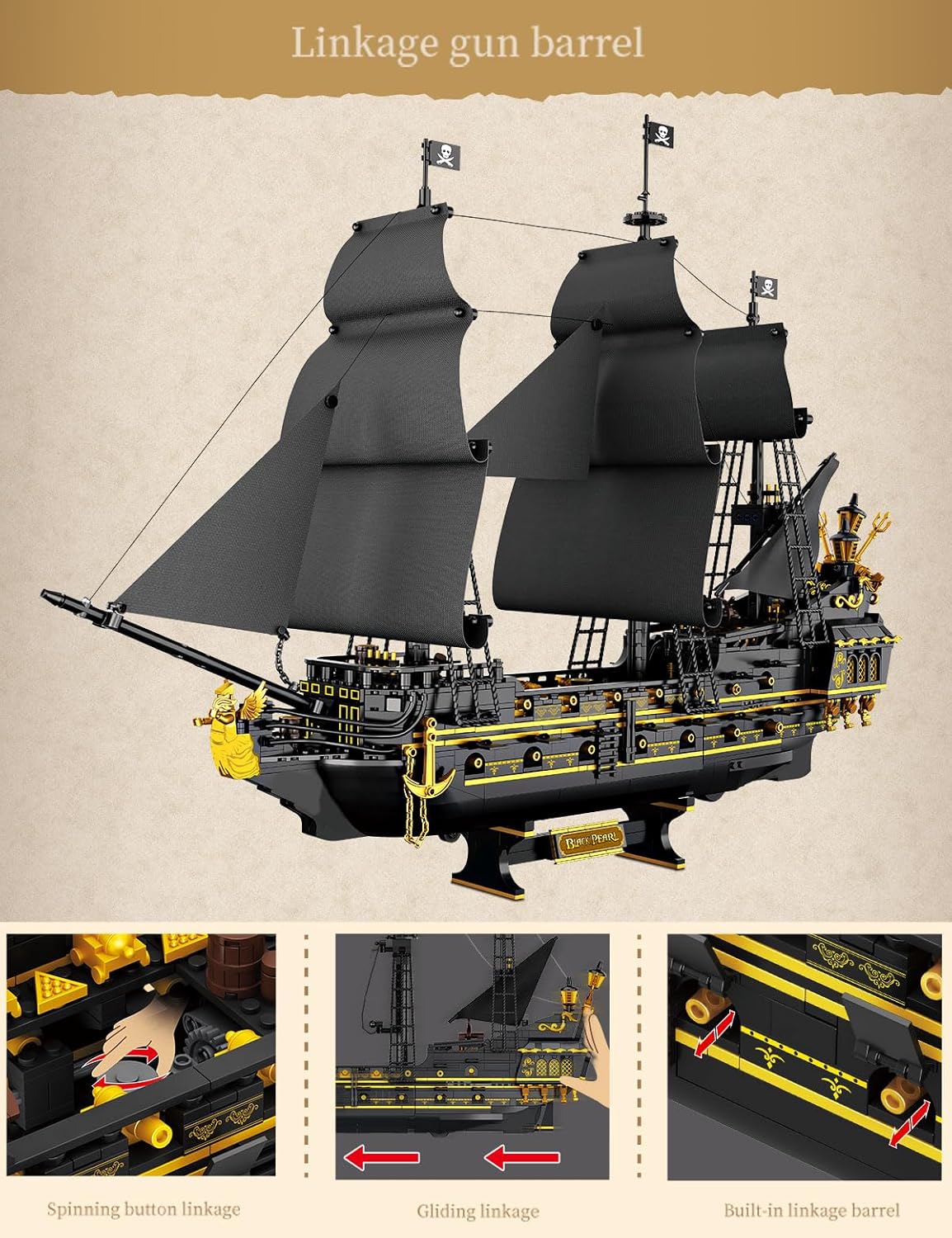 SEMKY Pirate Series Black Devil Pirate Ship MOC Building Blocks and Engineering Toy（2076 Pieces）