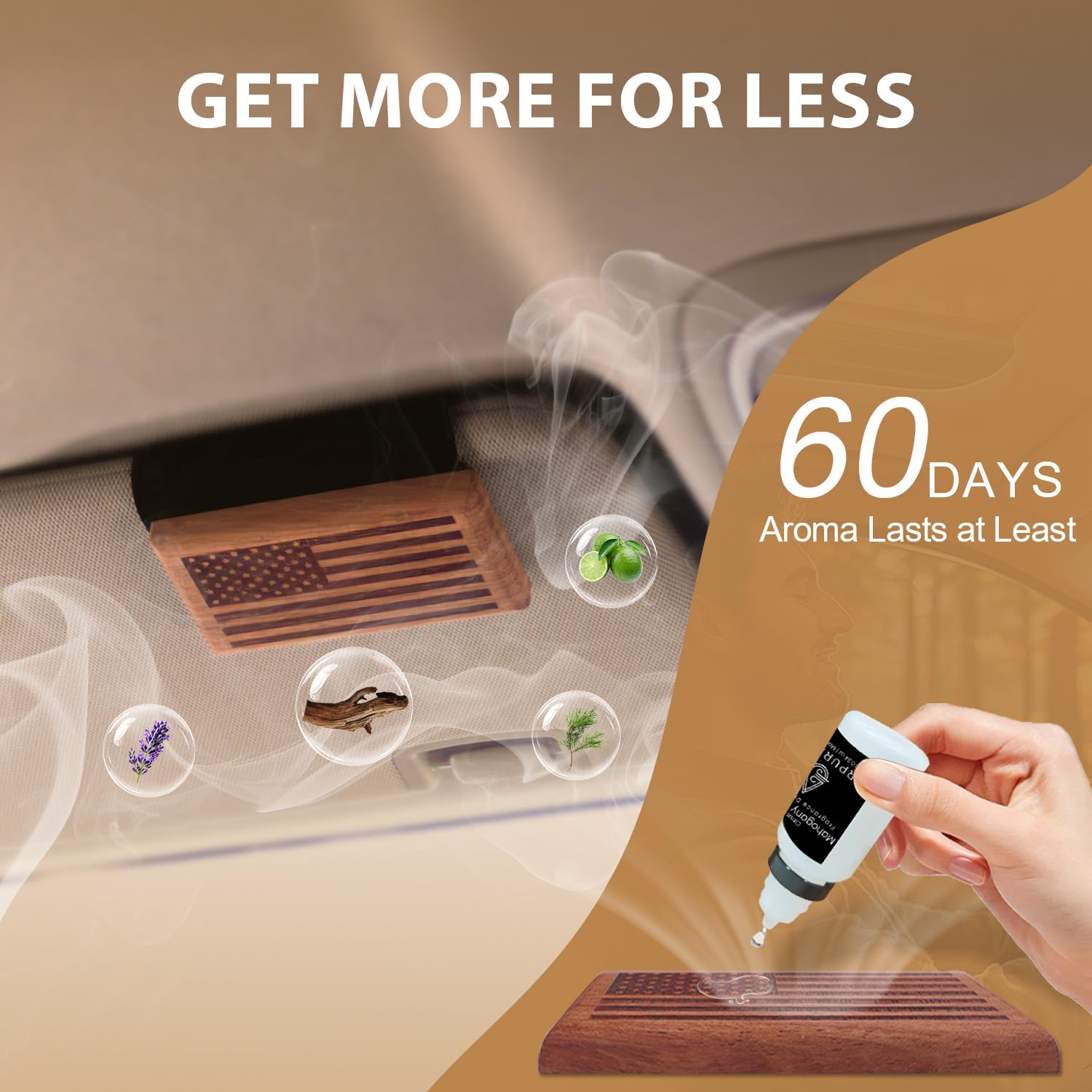 AirPurelle Ambientador de coche para hombre, más de 60 días de duración, ambientador de madera con aroma a ámbar azafrán, incluye recambios de 8 ml y clip magnético, 0.27 onzas líquidas, fabricado en