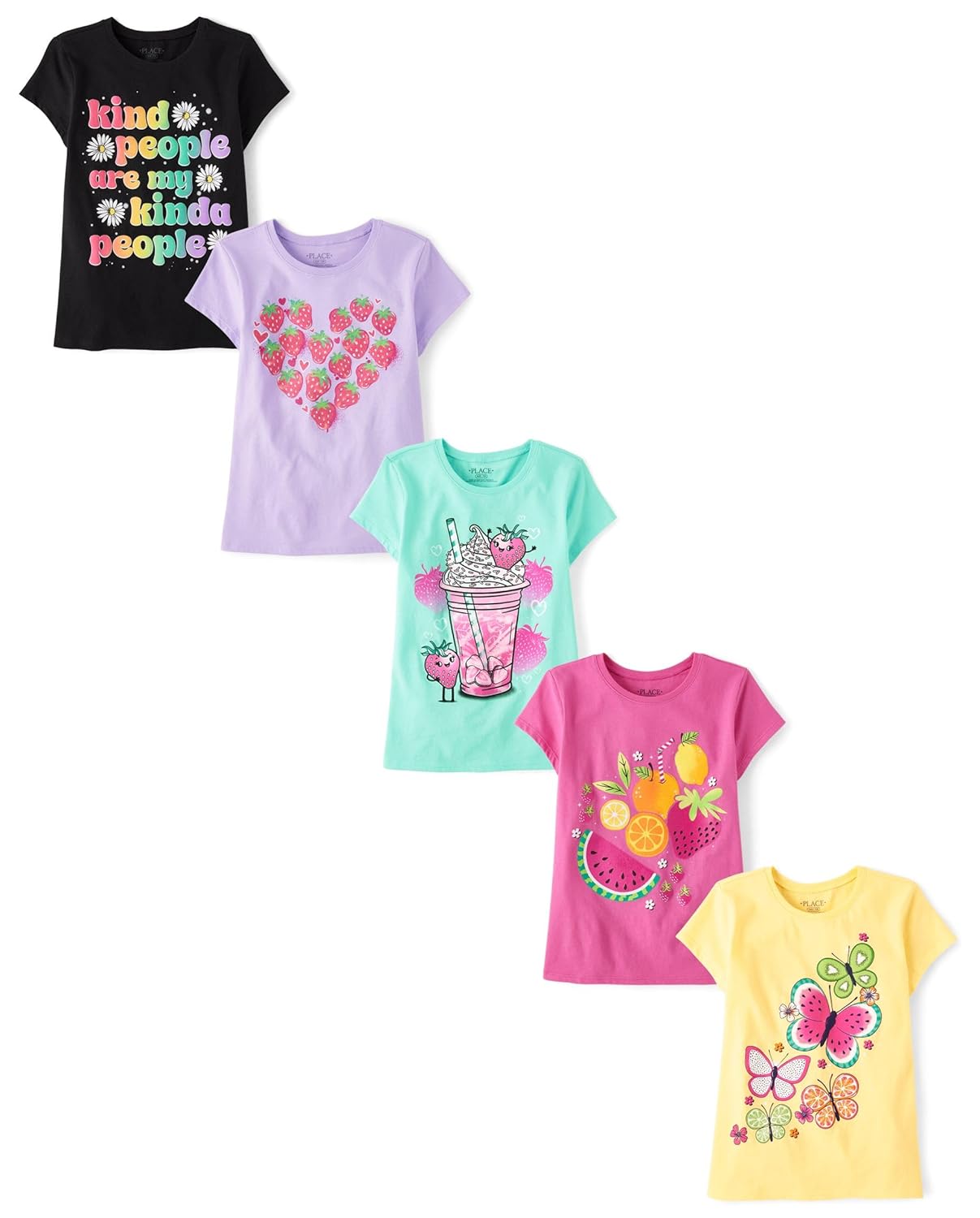 The Children's Place Girls' Trendy Icons Short Sleeve Graphic T-Shirts, Set of 5 6 The Children's Place Girls' Trendy Icons Short Sleeve Graphic T-Shirts, Set of 5 - Image 6