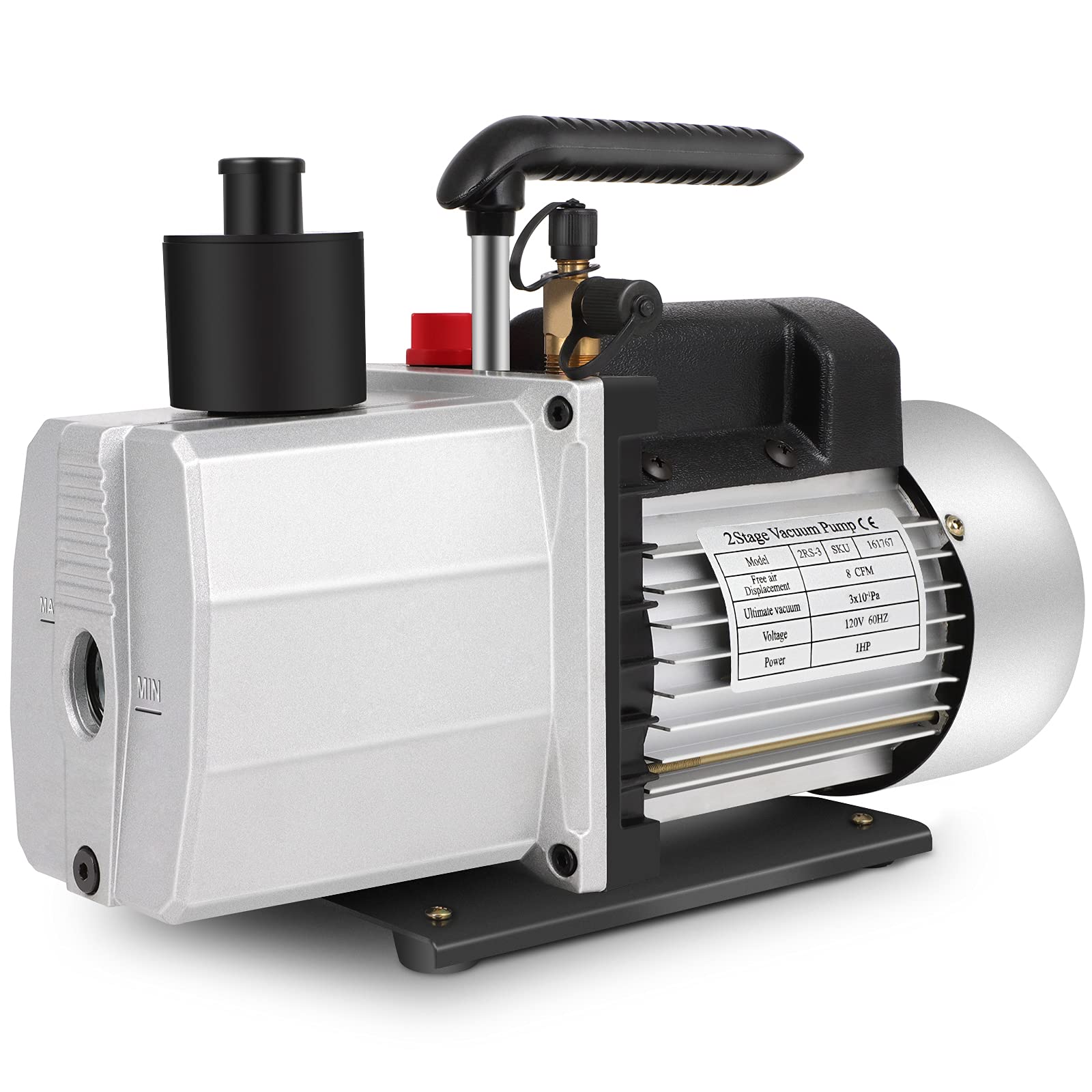 8CFM 1 Hp 2 Stage Deep Vacuum Pump HVAC R134a R410a 320 ML Refrigerant Tool 110V 60Hz Air Conditione