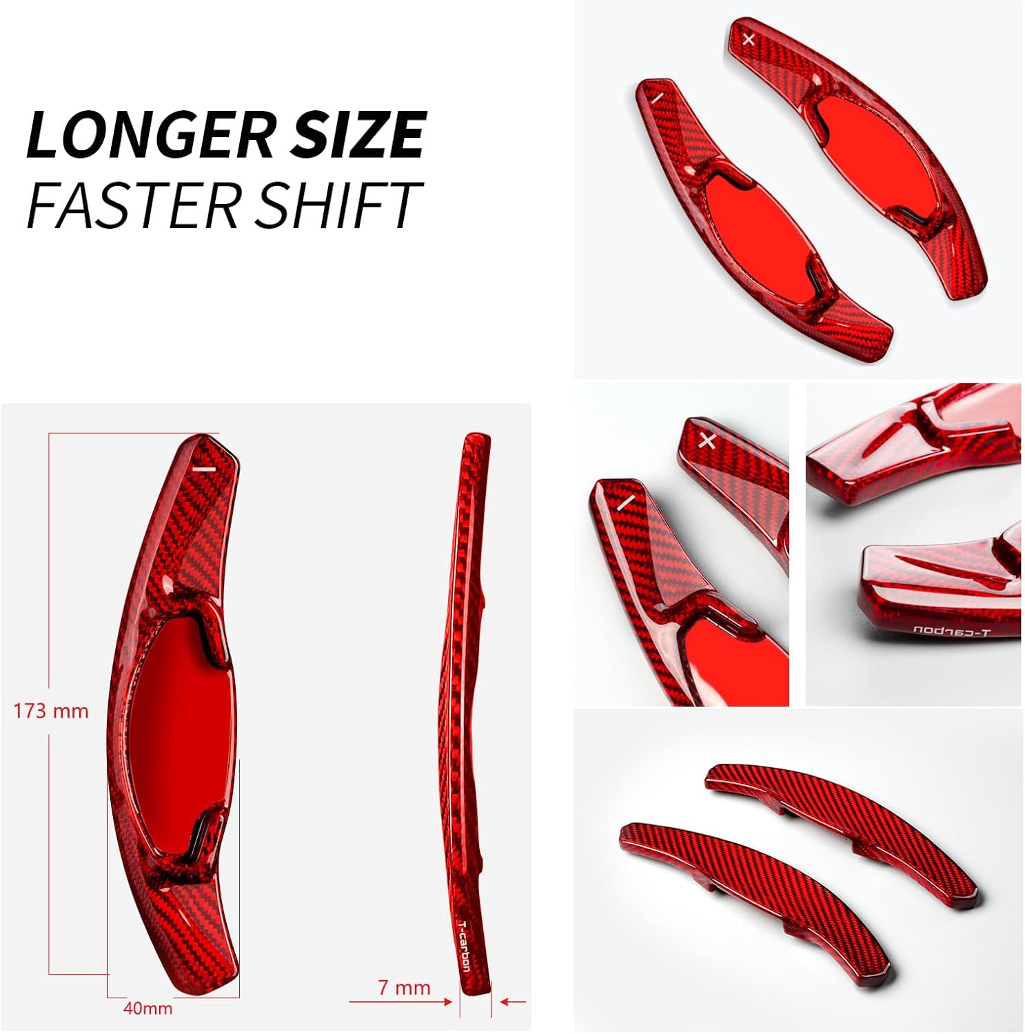 T-carbon Paddle Shifter Extensions Fits Acura Integra 2023-2025 Real Glass Fiber Steering Wheel Paddle Shifter Cover Fits Honda Civic 2022-2025 Accord CR-V 2023 Gear Shift Decoration Accessories RED
