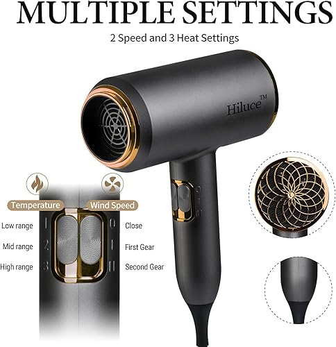 Miniatura 4 de Secador de pelo iónico con difusor, secador profesional de salón de belleza de 1875 W para secado rápido, 3 calefacciones2 velocidades, secador de