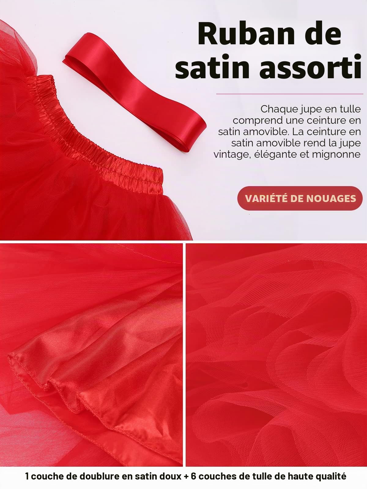 Jupes tutu pour filles - Jupe en tulle à 7 couches - Tutus de danse princesse pour filles (3 à 8 ans)