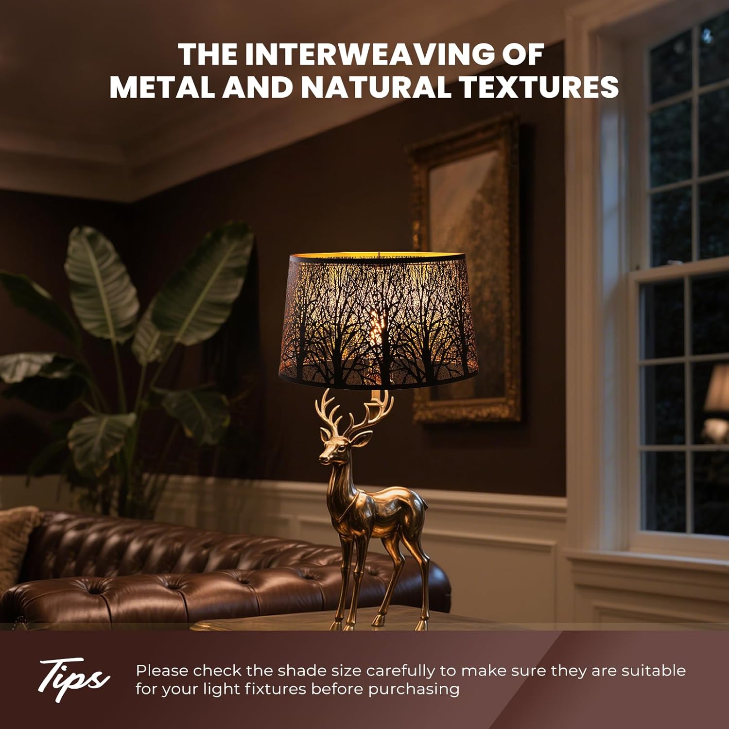 Large Lampshade Oval Etched Forest(14+8.5)×(16+10.5)×9.5"Lamp Shades Replacement for Floor Lamp, Bedside and Table Lamps