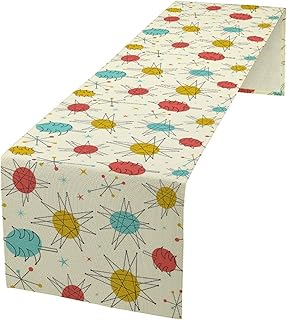 Mid Century Table Runner Retro Abstract Boho Geometric Atomic Starbursts Art Printed Dinner Runner for Home Kitchen Dining Table Decor Fabric 1 Panel W13xL60in