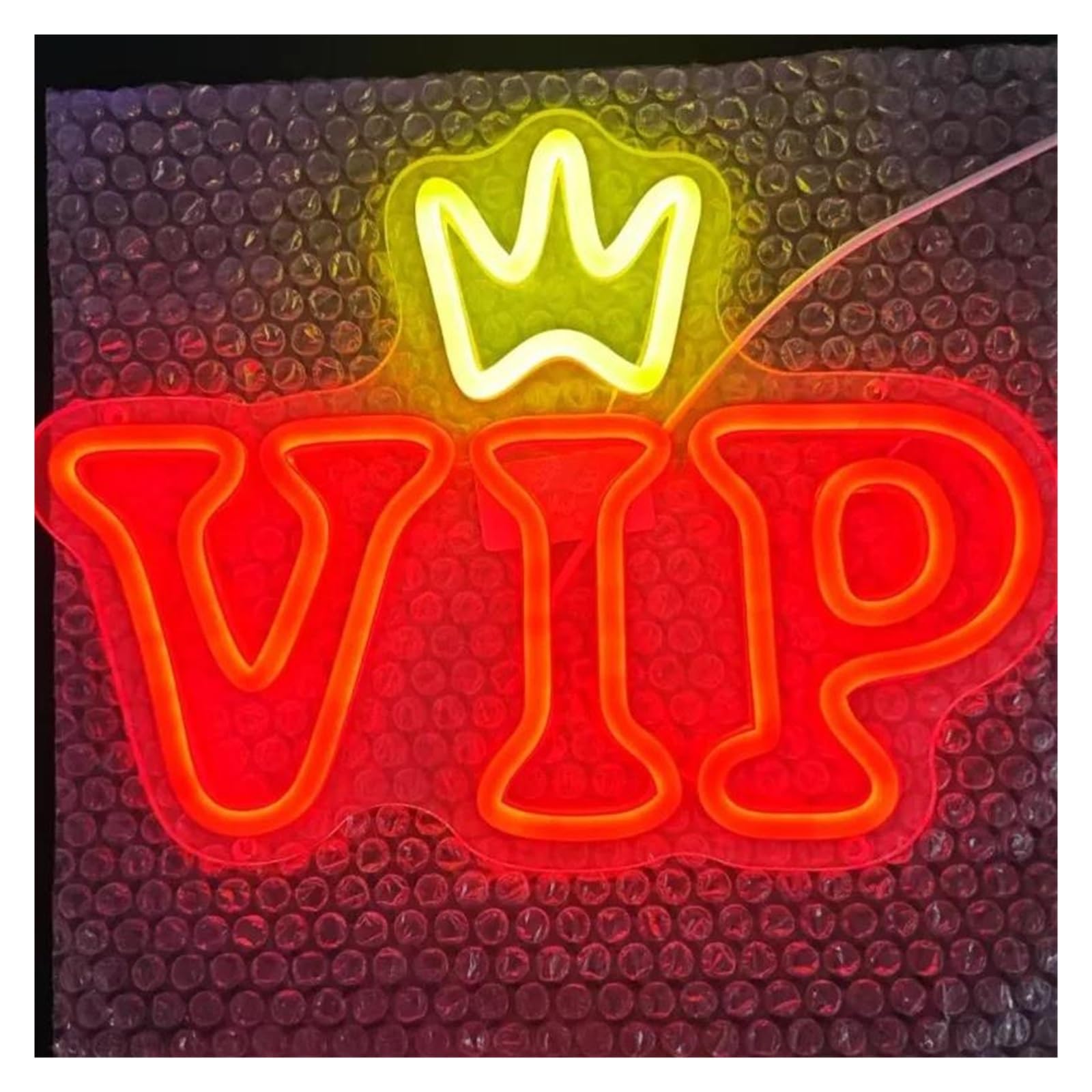 RONGCH Hanging Art Signs VIP Neon Sign Crown LED Light Dimmable USB Powered for Lounge Hotel Club Bar Restaurant Beauty Salon Business Open Wall Decor 30cmx22cm(Lemon Yellow Red)