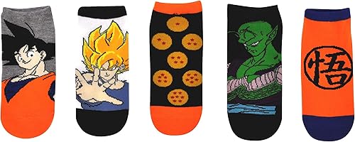 Everything Legwear Calcetines de Dragon Ball Z (5 pares) (1 tamaño) Dragon Ball Z Merchandise Anime Goku, Piccolo Calcetines de corte bajo para